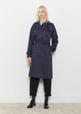 A.P.C. Greta Navy Blue Double Breasted Belted Mid Length Trench Coat Size Medium